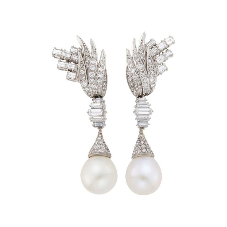 Platinum and white gold pearl earrings