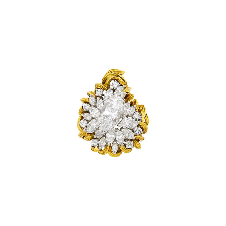 Gold and platinum diamond cluster ring