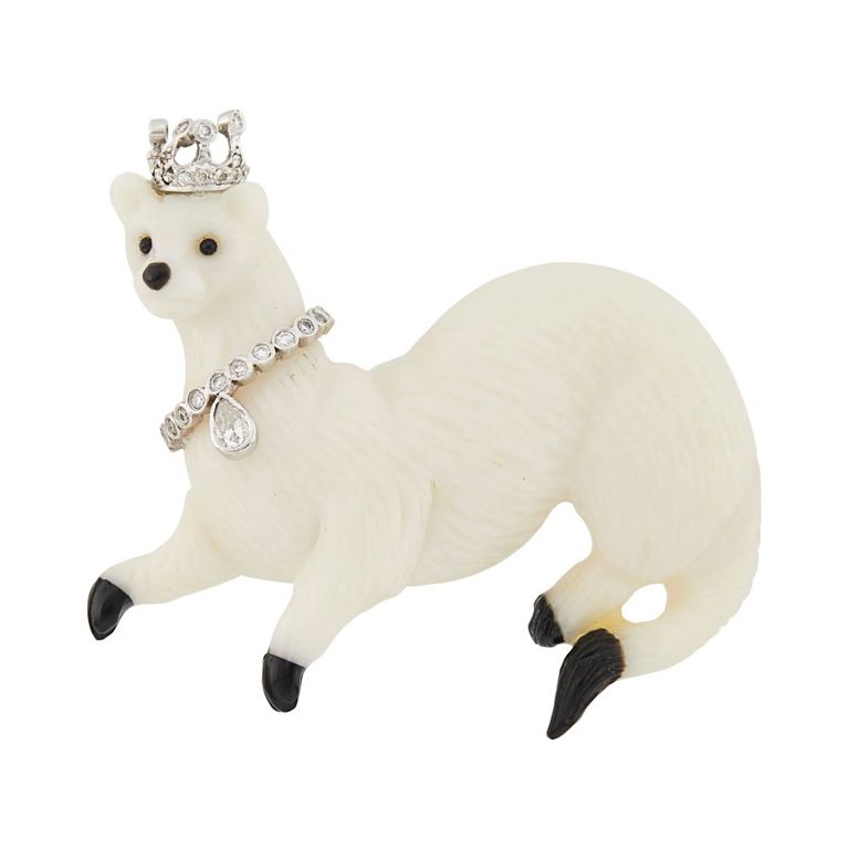 Verdura agate and diamond ermine brooch