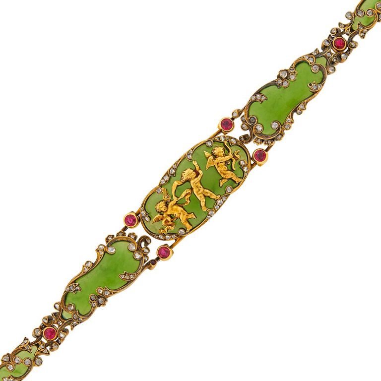 Antique 18k gold nephrite bracelet