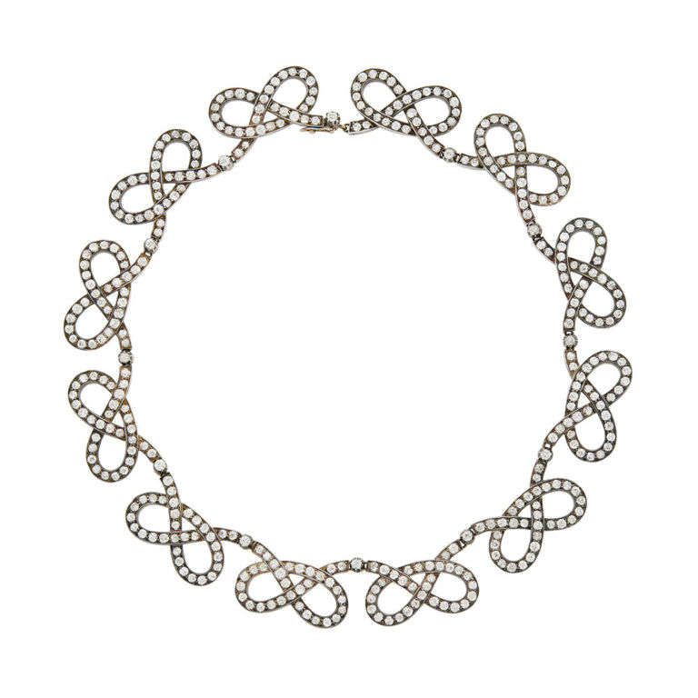 Silver, gold and diamond link necklace