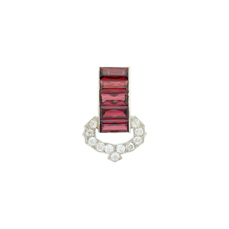Platinum pink tourmaline and diamond clip