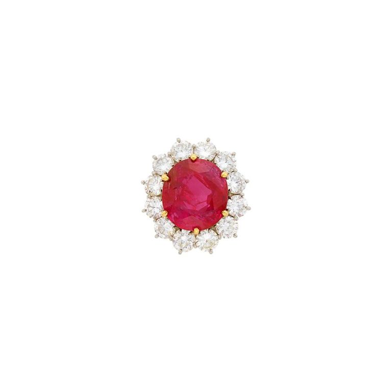Platinum ruby and diamond ring