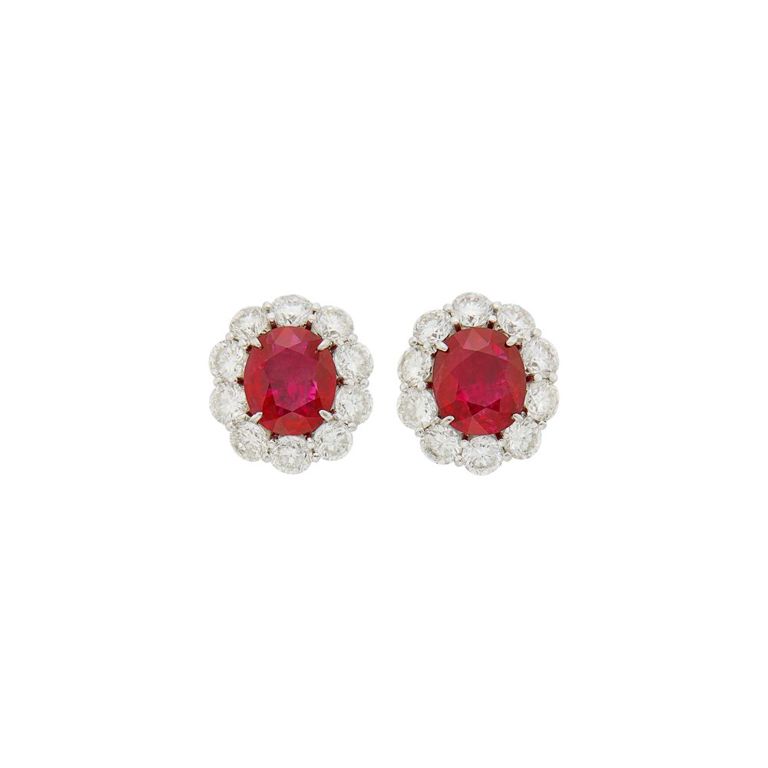 Platinum ruby and diamond earclips