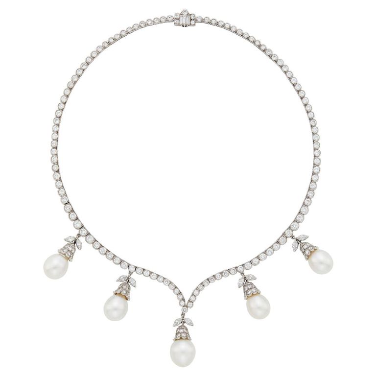 Platinum diamond and South Sea pearl pendant necklace
