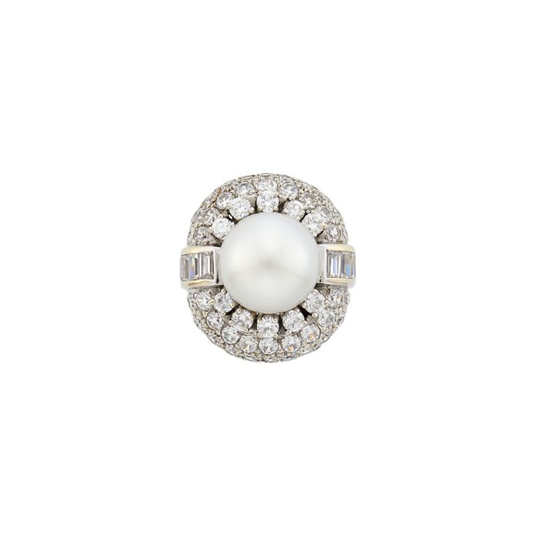 14k white gold pearl diamond ring