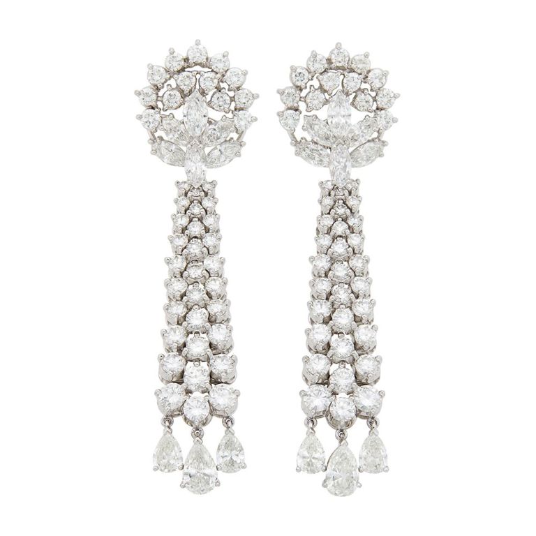 Platinum diamond pendant earrings