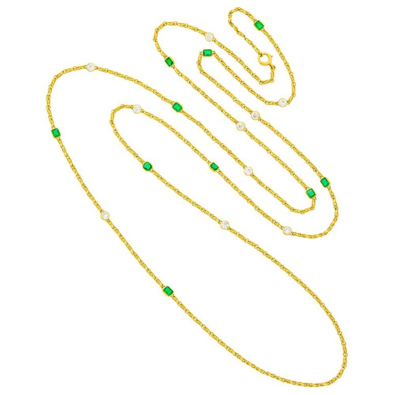 18k gold emerald diamond chain necklace