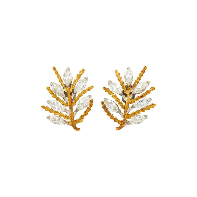 18k yellow gold and white gold diamond earrings