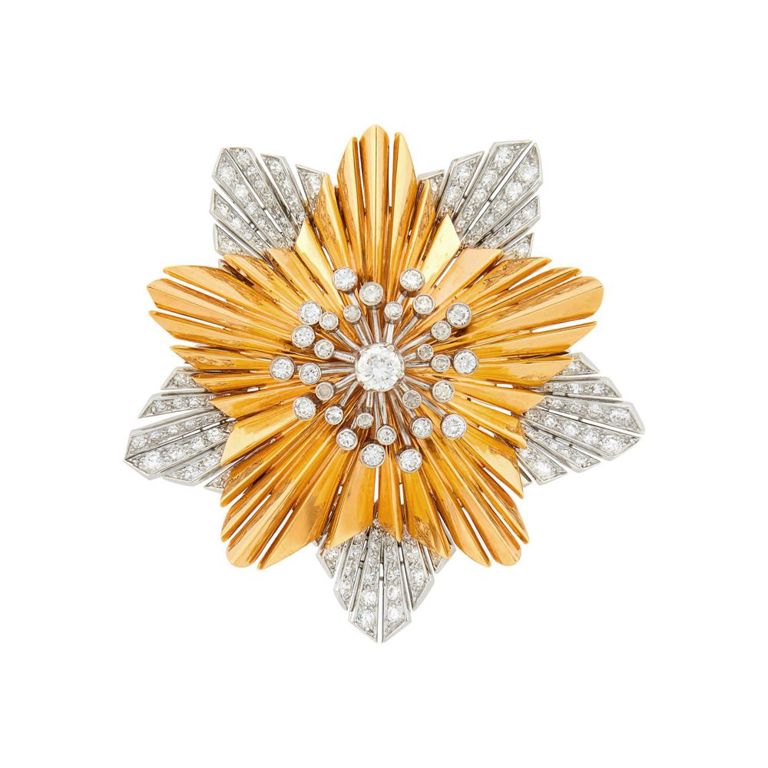 14k gold platinum diamond clip-brooch