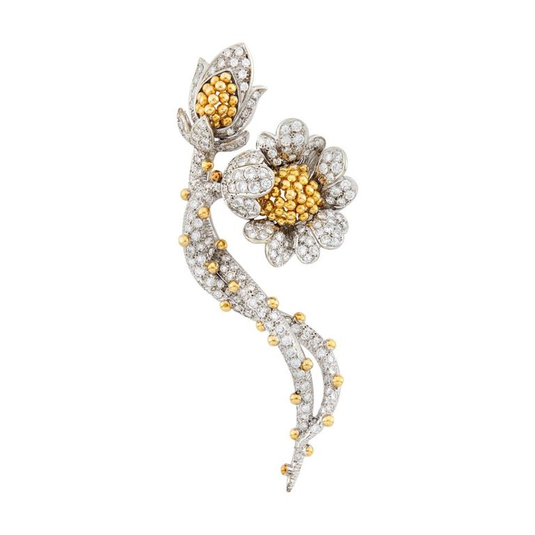 18k two-color gold diamond clip-brooch