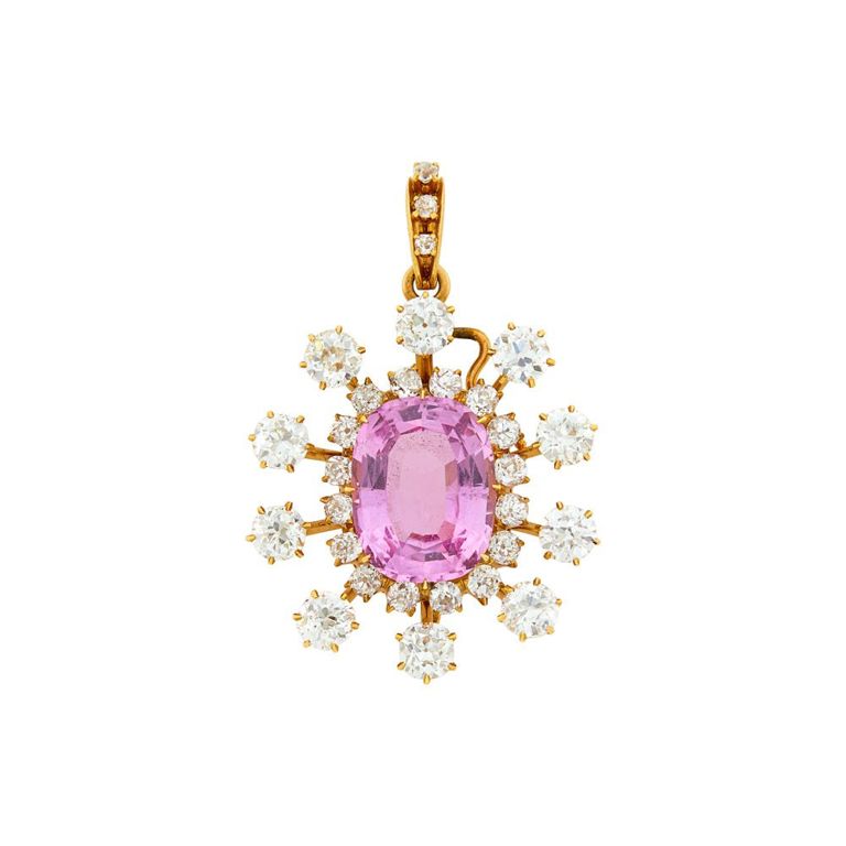 18k gold pink topaz diamond pendant