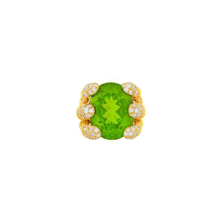 18k gold peridot diamond ring