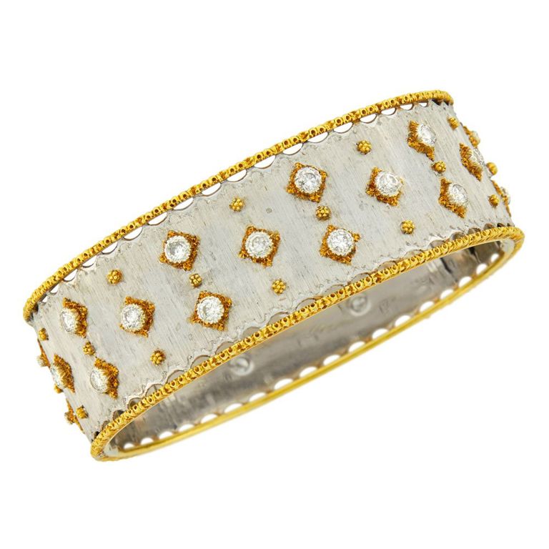 18k two-color gold diamond bangle bracelet