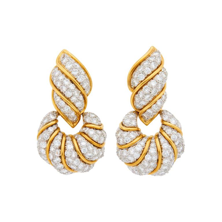 18k gold platinum diamond pendant-earclips
