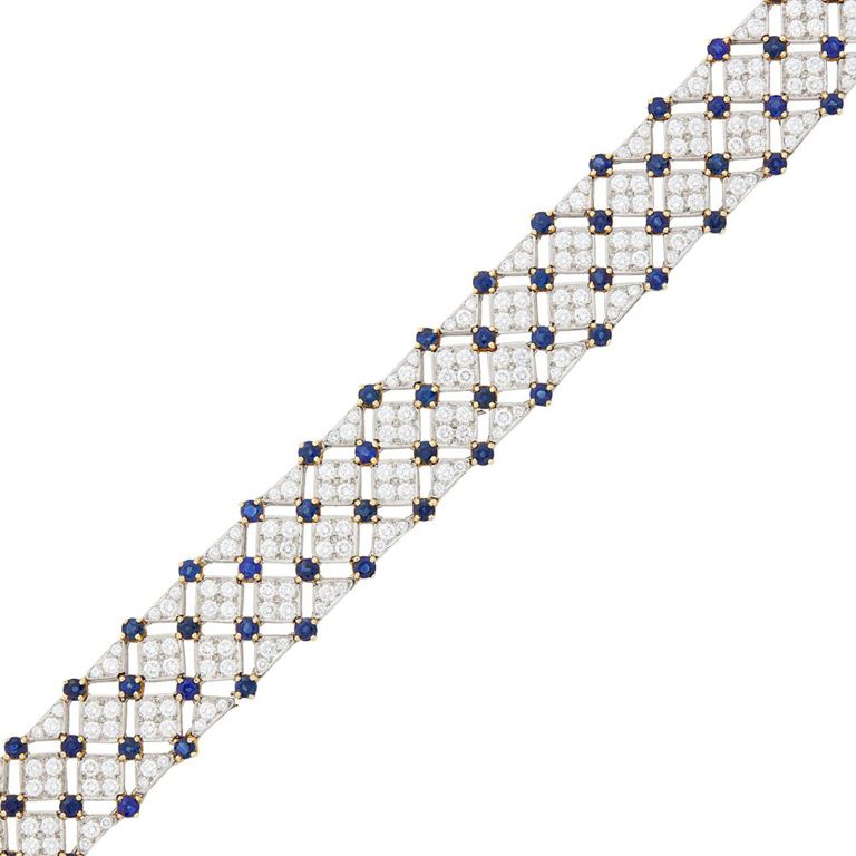 Platinum gold diamond sapphire 'Trellis' bracelet