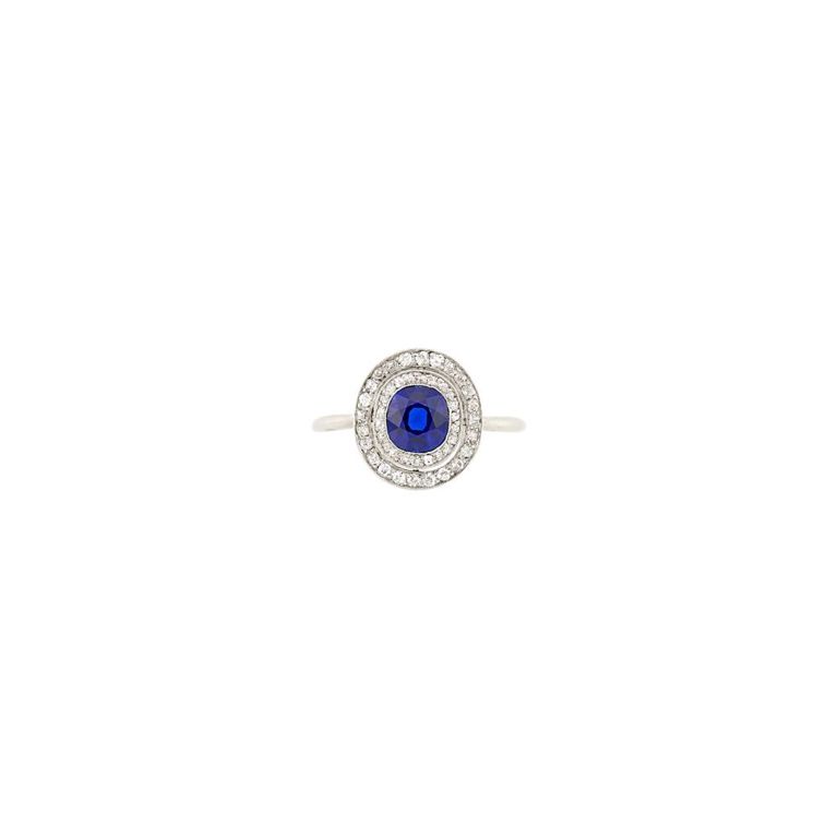 Platinum sapphire diamond ring
