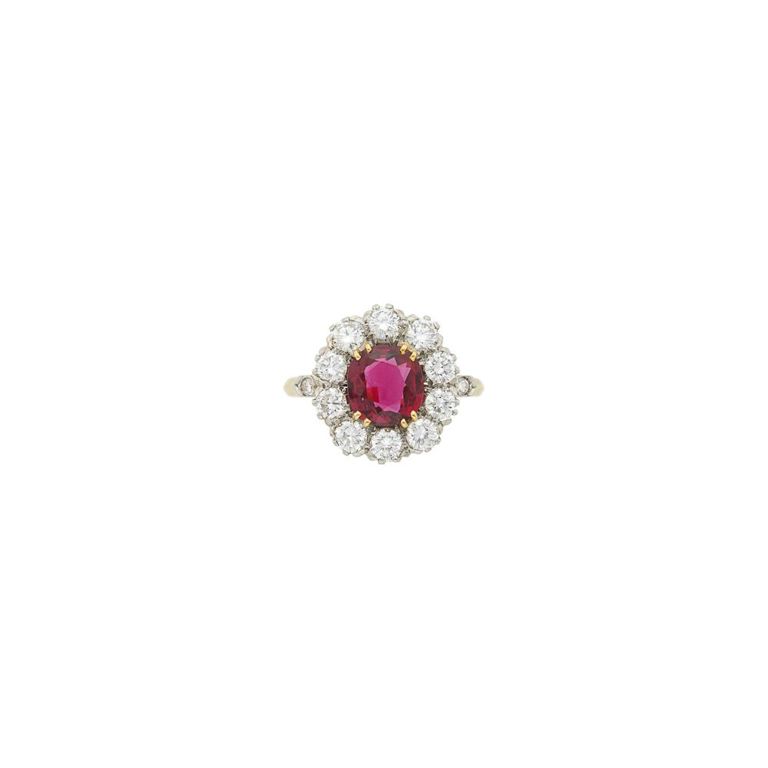 18k two-color gold ruby diamond ring