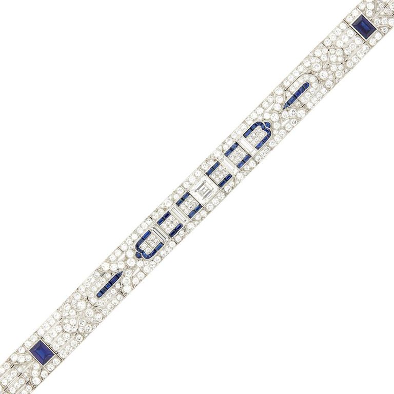 Platinum diamond sapphire bracelet