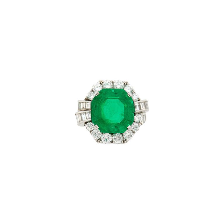 Platinum emerald diamond ring