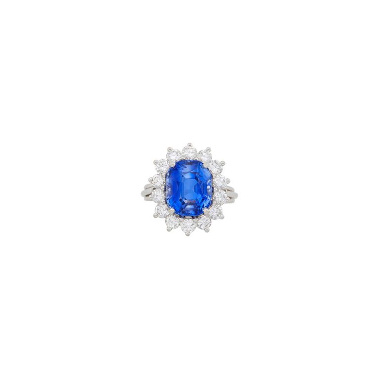Platinum sapphire diamond ring