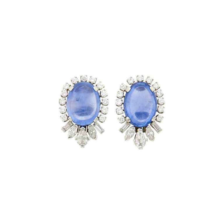 Platinum sapphire diamond earclips