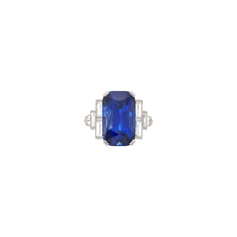 Platinum sapphire diamond ring