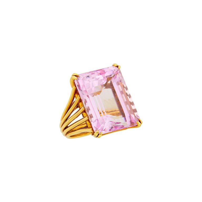 Gold guard kunzite ring