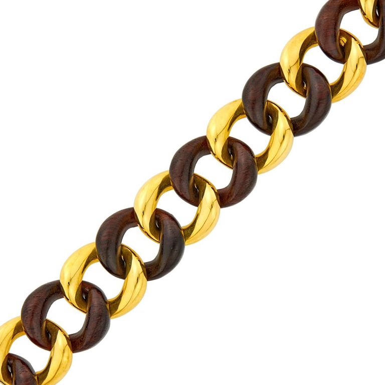 18k gold wood curb link bracelet