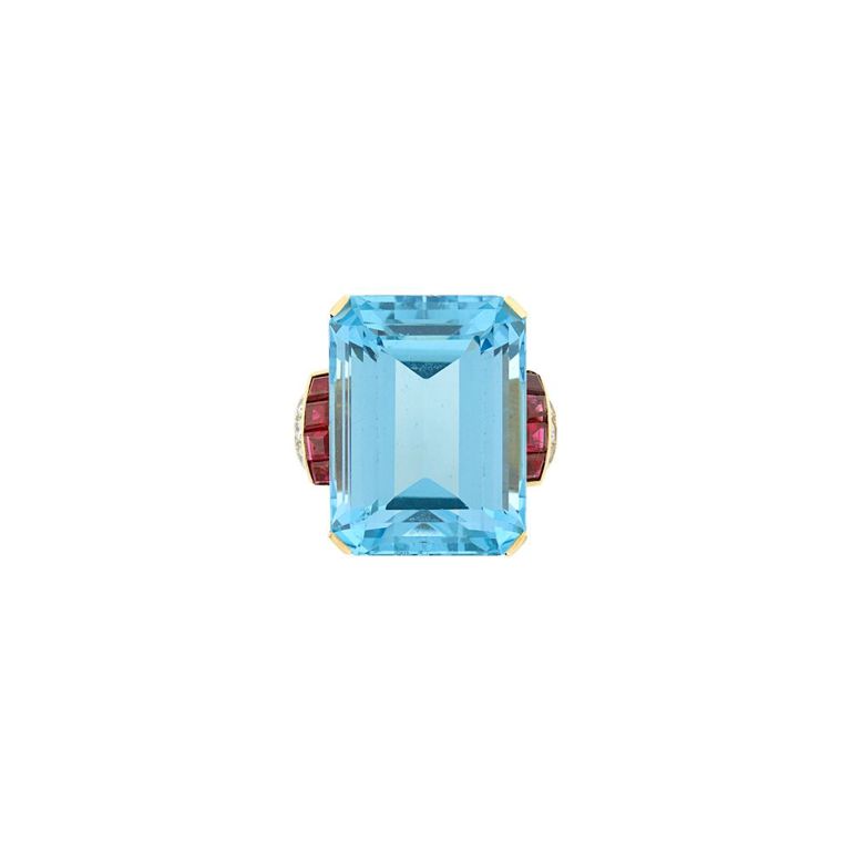 14k gold platinum aquamarine ruby diamond ring