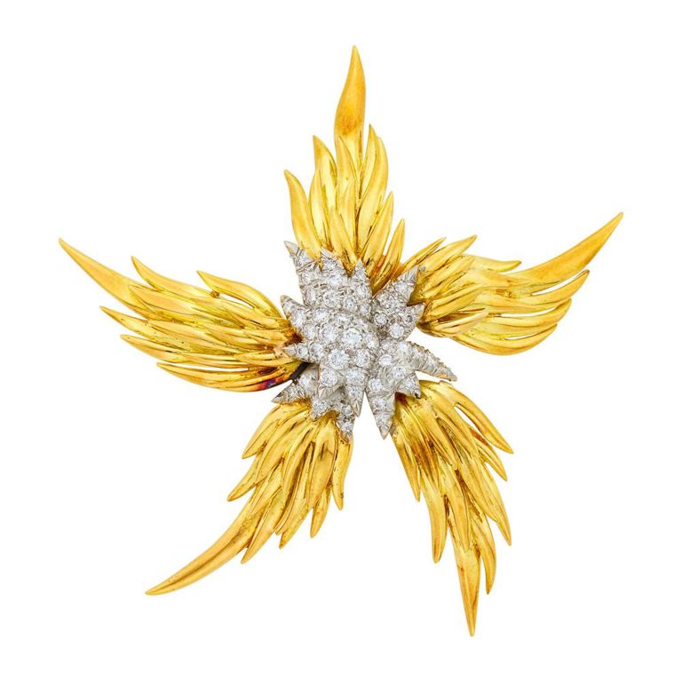 18k gold platinum diamond clip-brooch