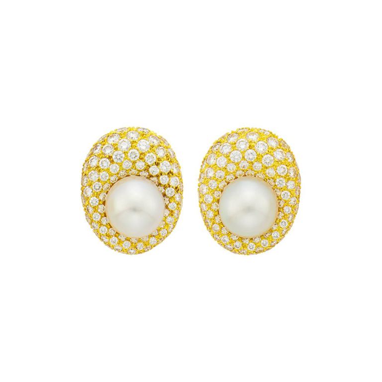 18k gold pearl diamond earrings