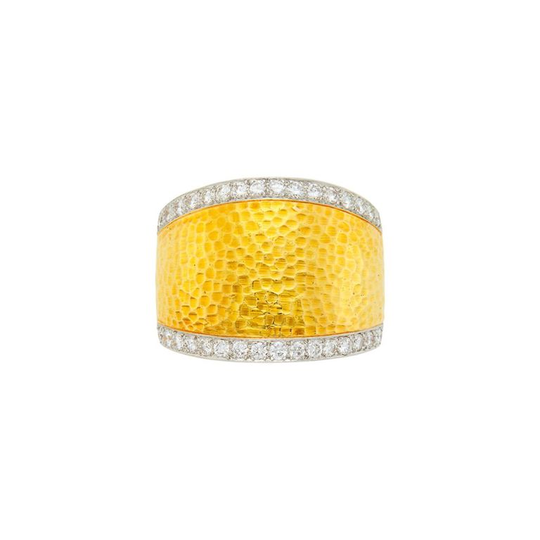 18k hammered gold platinum diamond ring