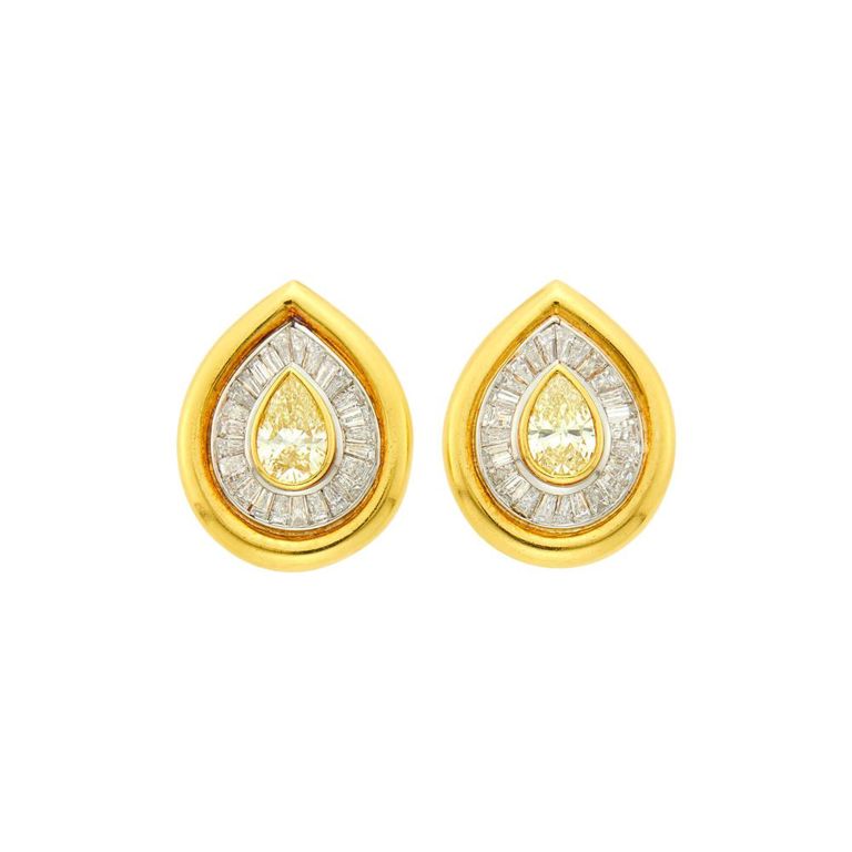 Gold and platinum diamond earrings