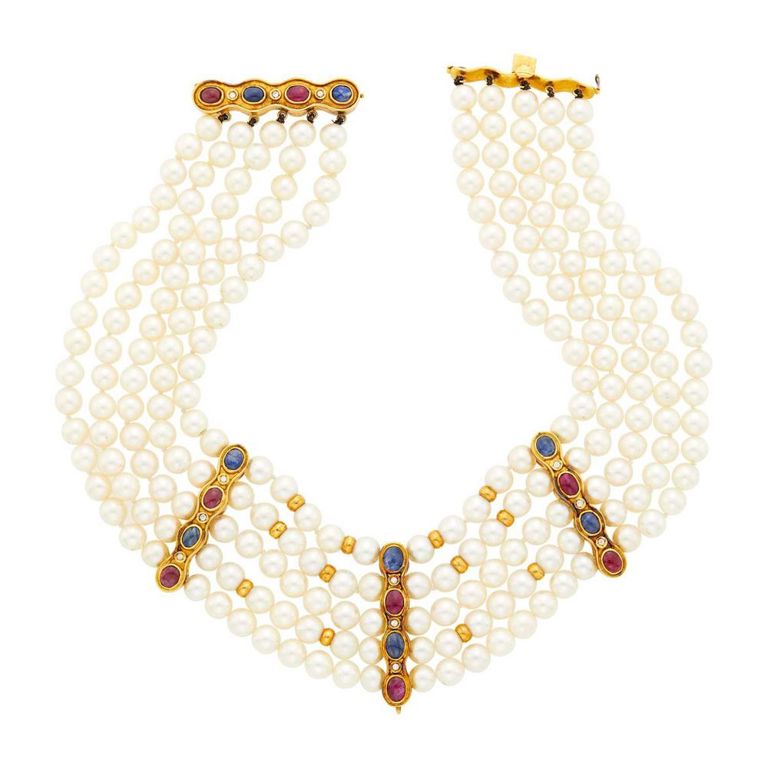 Gold pearl choker necklace