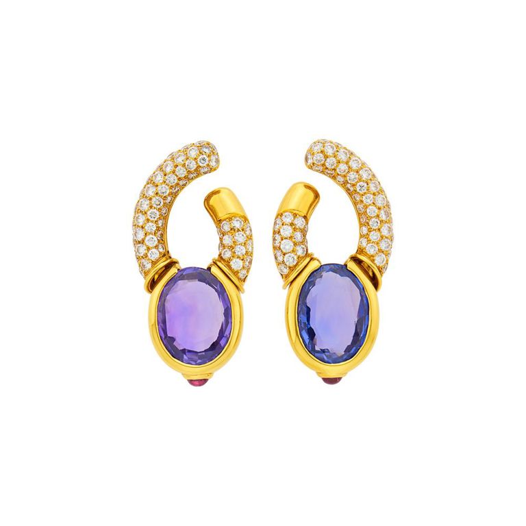 18k gold sapphire ruby and diamond earclips