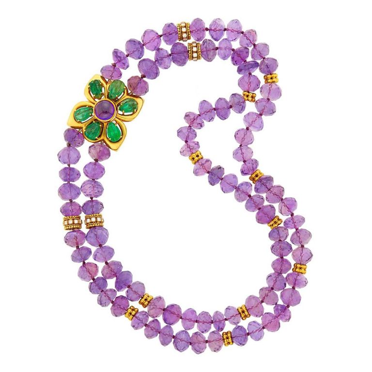 18k gold amethyst emerald and diamond necklace