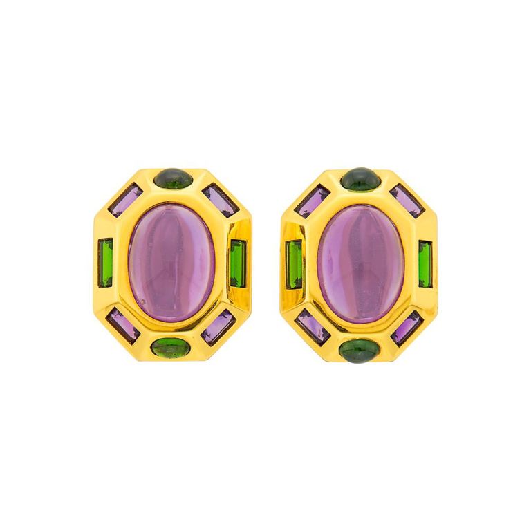 18k gold amethyst tourmaline earclips