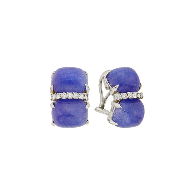 18k white gold tanzanite and diamond earclips