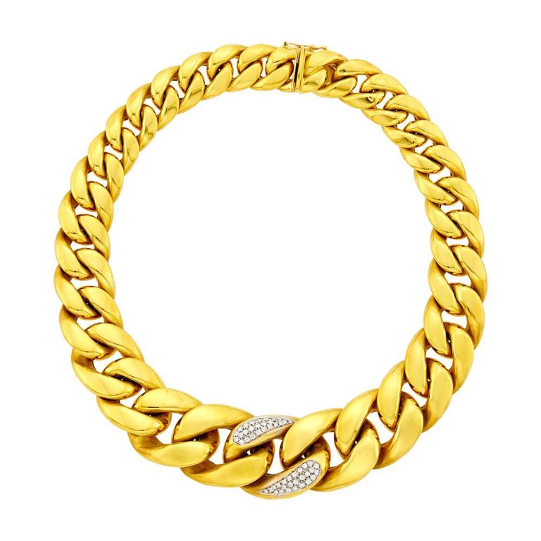 18k two-color gold diamond curb link necklace