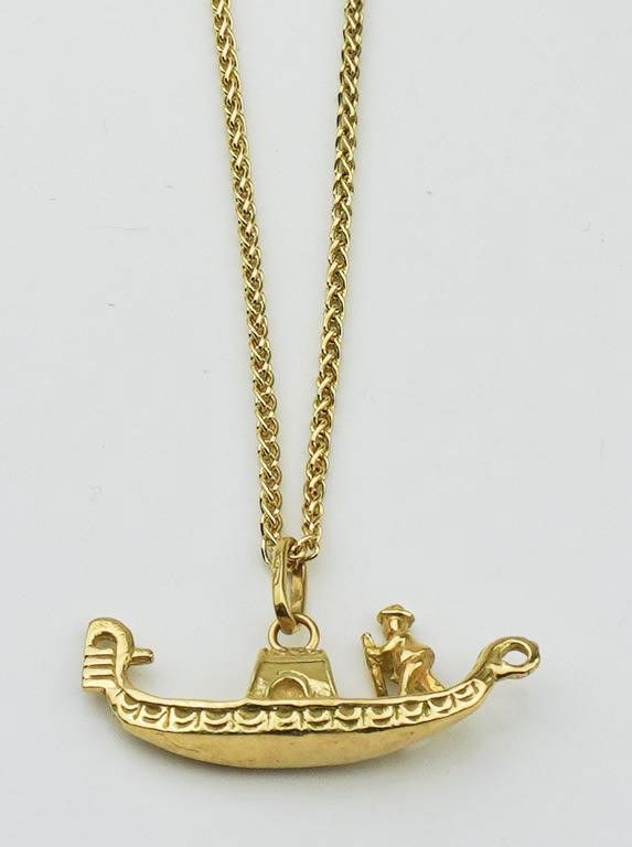 14k yellow gold wheat chain and gondola charm