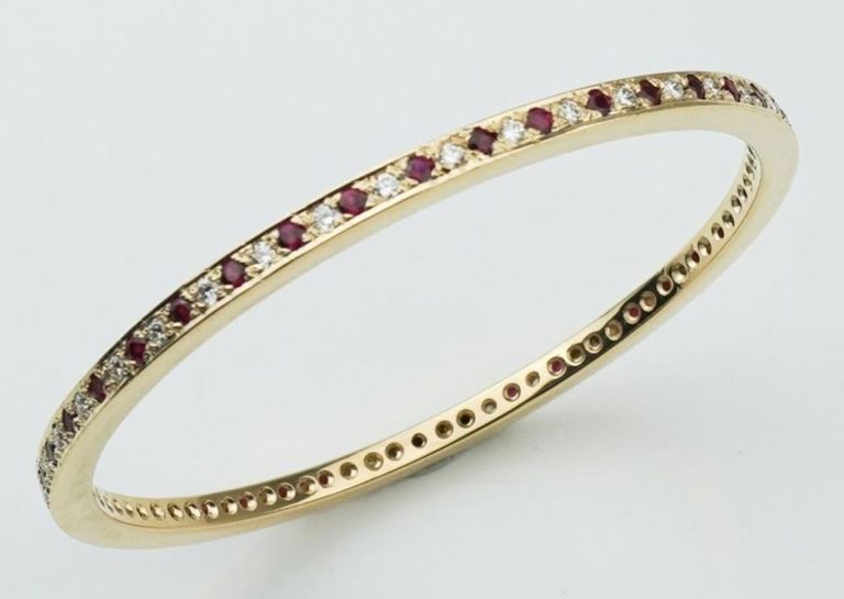 14k yellow gold ruby and diamond bangle bracelet