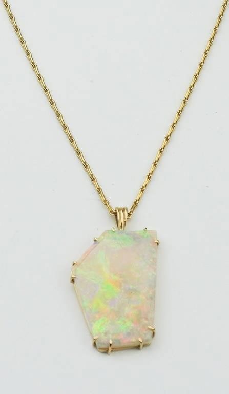 14k yellow gold opal pendant on 18k yellow gold chain