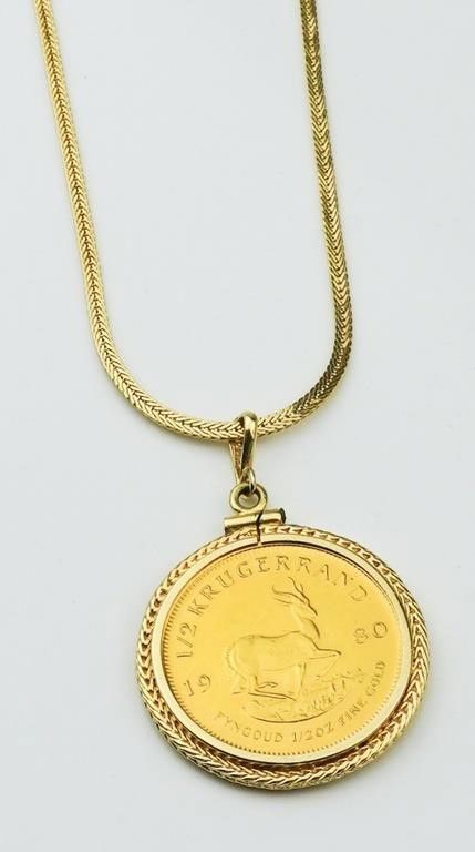 14k yellow gold Krugerrand coin necklace