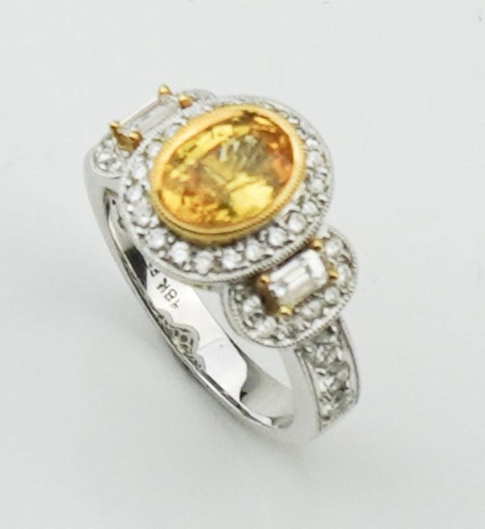 18k white gold yellow sapphire and diamond ring