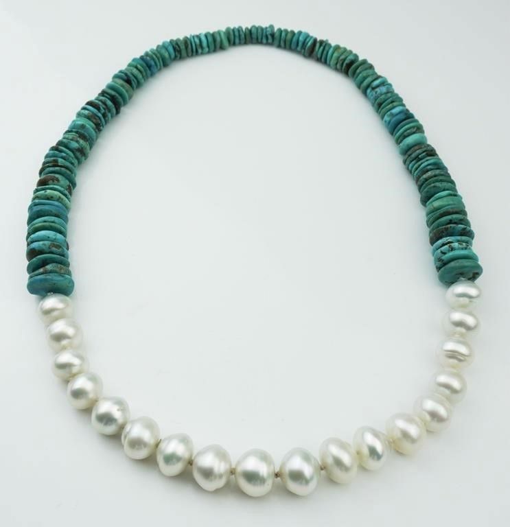 Turquoise and pearl necklace