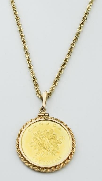 14k yellow gold Canadian Maple Leaf coin pendant necklace