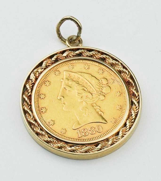 14k yellow gold Liberty Head coin pendant