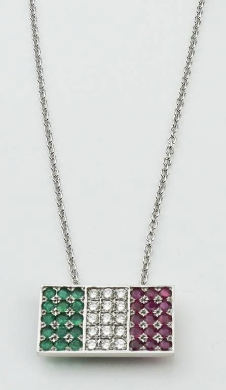 14k white gold diamond ruby and emerald pendant necklace