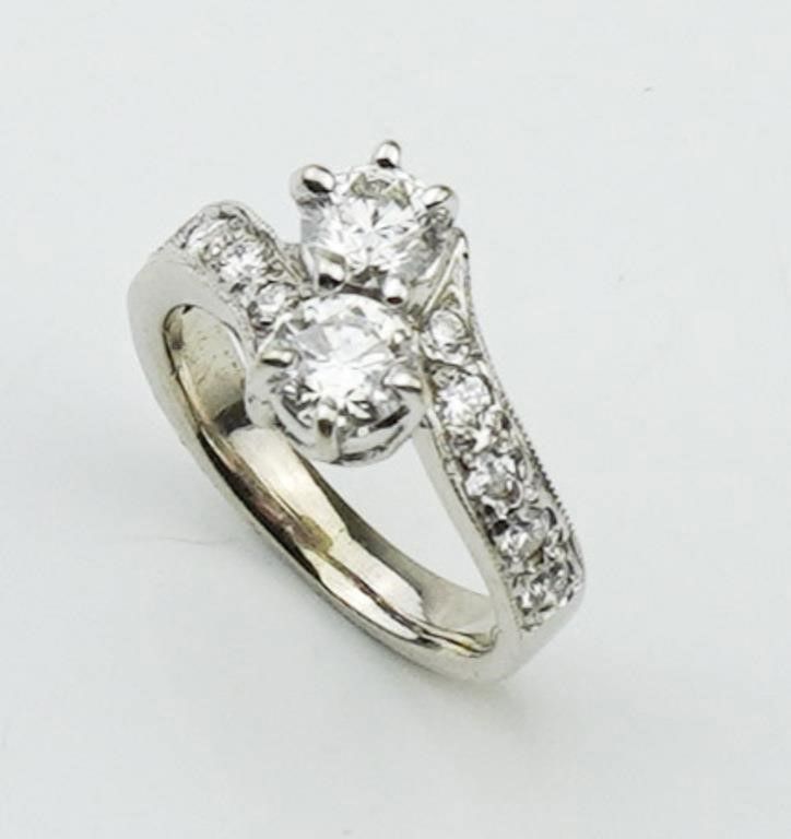 14k white gold diamond bypass ring